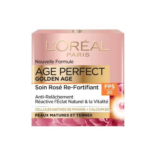 L'Oréal Paris – Age Perfect Golden Age – Soin FPS 20 Rosé Re-Fortifiant – Crème de Jour Anti-Relâchement & Eclat – Enrichi en Cellules Natives de Pivoine et...