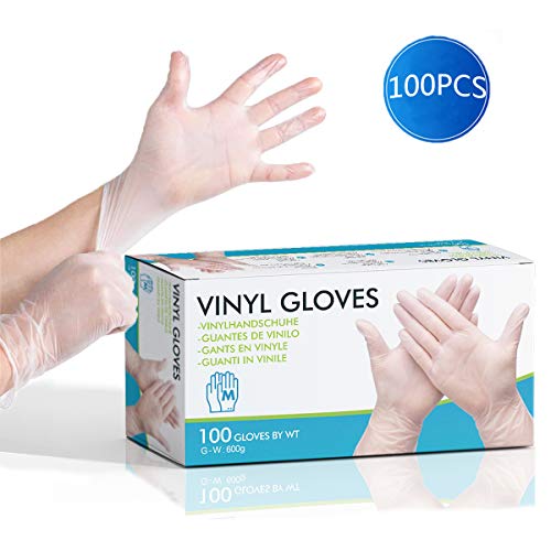 Skymore Disposable Gloves, Food Grade Cleaning Gloves, PVC Powder Free, Chemical&Domestic Industry White 100Pcs M