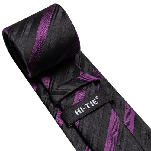 Image of Hi-Tie Men Silk Ties Set with Flower Lapel Pin Necktie Pocket Square Cufflinks for Tuxedo Wedding Business