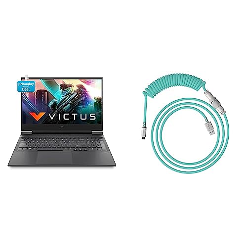 HP Victus Gaming Latest AMD Ryzen 5 5600H Processor 16.1 inch(40.9 cm) FHD Gaming Laptop & HyperX USB-C Coiled Cable Light Green-White