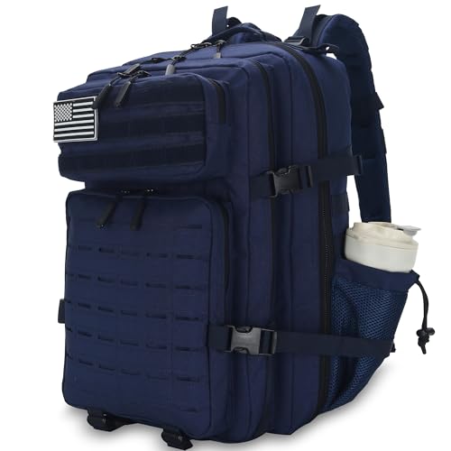 Image of Sparklekle Military Tactical Backpack 45L 3 Day Assault Pack Waterproof Molle Hiking Rucksack for Men and Women (Blue)