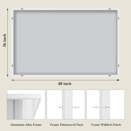 Image of Koonmi White Rectangle Wall Mirror, 36x48 Inch Bathroom Mirror, Aluminum Frame Vanity Mirror for Entryway, Living Room, Bedroom Bathroom, Hangs Horizontally or Vertically