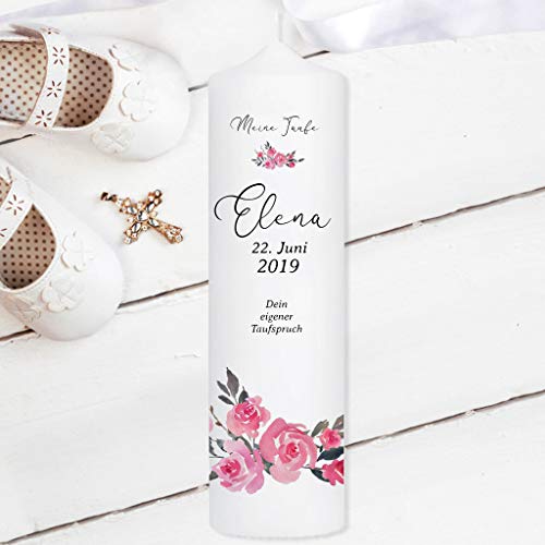 Wandtattoo Loft Taufkerze Rosenkranz Blütenkranz personalisierbar