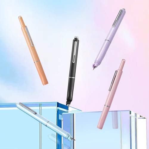 Image of WRITECH Retractable Fountain Pen Set: Fine Nib Black Ink Pens Includes 5 Ink Cartridges Smooth Writing for Sketching Journaling Calligraphy Gift (Black)