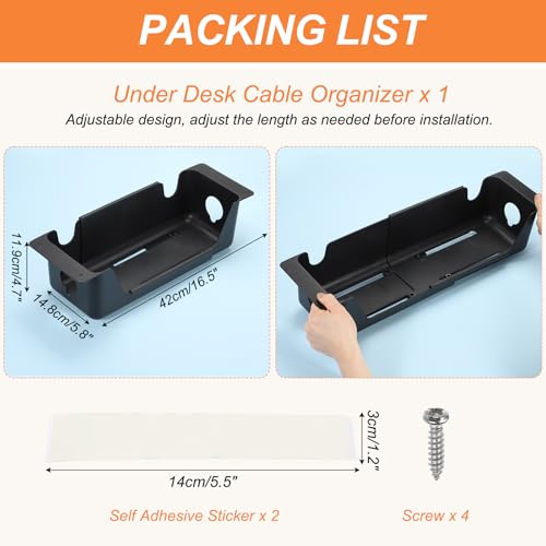 YOKIVE Bandeja para organización de cables, Negro | Organizador de cables para oficina, debajo del escritorio, para hogar, cocina y oficina miniatura 2