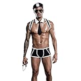 KAKU Men's Fashionable Sexy Underwear Police Costume Outfit Lingerie Pajamas Uniform Temptation for bar Nightclub Stage Performance Christmas