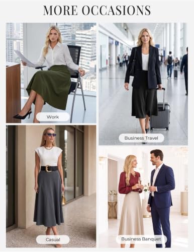 Image of Women's Business Casual Midi Skirt, High Waist Flowy Skirts with Pockets | Flowy, Work, Basic, Elegant, Teacher, Formal, Office, Funeral, Church, Fashion, Outfits, Clothing