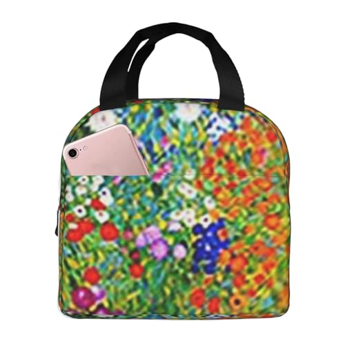 断熱ランチバッグ 大容量 防水 熱漏れ防止 おしゃれで丈夫 仕事や学校、アウトドア活動に便利 男女兼用 (世界の傑作 クリムト ファームハウス ガーデンタイル)