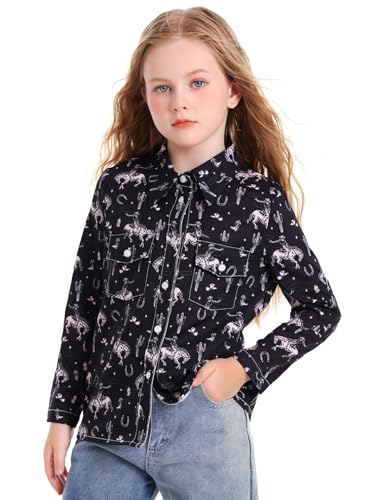 Girls Western Shirt Long Sleeve Collared Retro Button Down Shirts for Teen Cowboy Style Country Outfit4