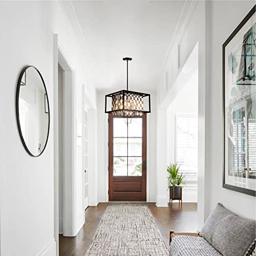 Beirio Modern 4-Lights (Include Led Bulbs) K9 Crystals And Mirror Style Pendants Rectangle Chandelier Lights Height Adjustable For Dining Room Kitchen Island Living Room Bedroom (W 15.7" * H 29.5")… #TOP5