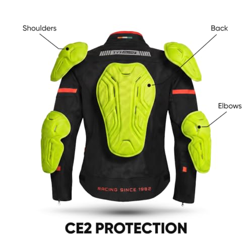 Image of TVS Racing Tech-Core Road Jacket for Men | CE2 armour <5kN at Shoulders Elbows and Back | 600D Chassis | 310gsm Vent Mesh | High-Vis Reflective Tech| YKK zippers