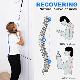 Fanwer Cervical Neck Traction Device Over Door, Portable Neck Stretcher Strap for Neck Pain Relief