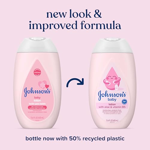 Image of Johnson's Baby Lotion with Coconut Oil, Aloe Vera & Vitamin B5, 72 HR Hydration, Skin Moisturizer, Hypoallergenic, Newborn Safe, Protects From Dryness & Strengthens Skin, Baby Essentials, 13.6 fl. oz