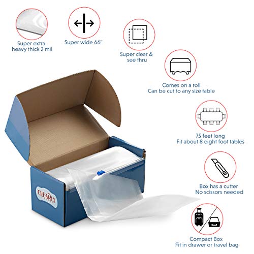 [ 2 Mill Thick ] - Clear Plastic Tablecloth Roll- W/ Self Cutter -Wide Thick Disposable Table Cover Protects From Spills, Water, Oil, Stains. #TOP1