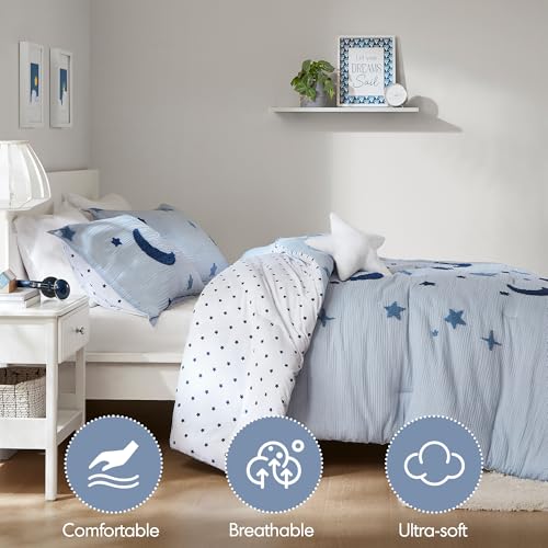Image of Intelligent Design Kids Blue Star Moon Queen Comforter Set, 4pc