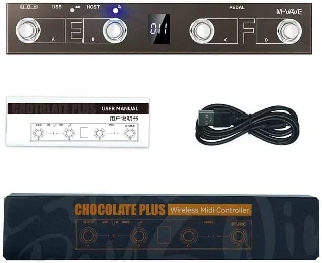 M-VAVE VEDO Chocolate Plus Controlador MIDI Sem Fio Teclado Profissional com 4 Botões Foot Switch, Interface Host Controle Direto de Efeitos, Bateria de Longa Duração 12 Horas Windows Mac iOS Android