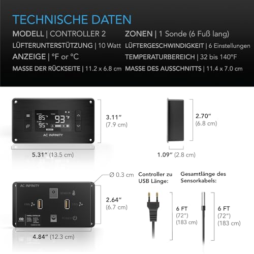 AC Infinity Airplate S9, leises Lüfter-System mit Geschwindigkeitsregelung, für Heimkino, Serverschrank