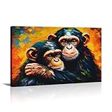 Monkey Canvas Wall Art - Monkey Wall Decor Graffiti Animal Painting Print Monkey with Her Baby Pictures for Nursery Kids Room Living Room Home Decor FramedMonkey-8,12.00'x18.00')