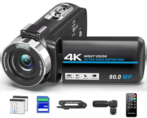 4K Camcorder Video Camera Ultra HD 80MP Vlogging Camera for YouTube 18X Digital Zoom Recorder IR Night Version 3.0