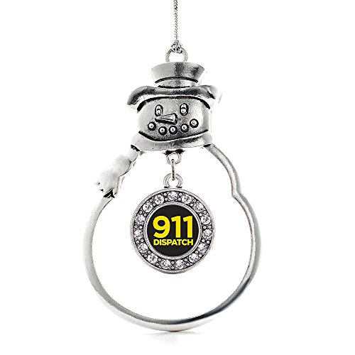 Inspired Silver - 911 Dispatch Charm Ornament - Silver Circle Charm Snowman Ornament with Cubic Zirconia Jewelry