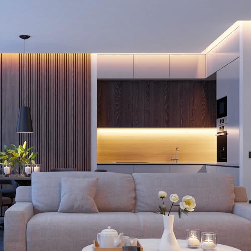 Maxxima 84 in. Hardwired LED Under Cabinet Strip Light, 3220 Lumens, 3000K Warm White, Kitchen and Living Room 120V White Cove Lighting, No Power Supply Needed