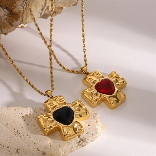 Collier cœur acier inoxydable avec chaîne cubique rouge et noire