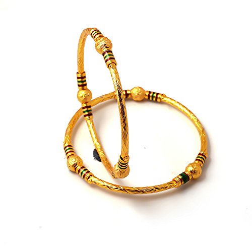 JewarHaat Bangles 2 Piece Kada Gold Plated Daily Use Handmade Meena Work Jewelry for Women