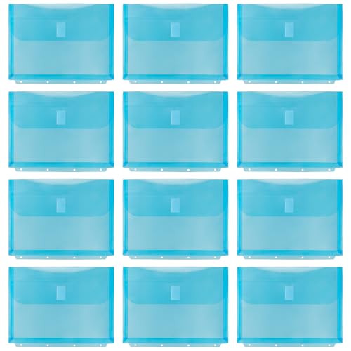 Idena 90261 Document Wallets A4 Plastic Pack of 12 Sorting Folders in Turquoise with Velcro Fastener and 4 Holes Approx. 31 x 23.7 cm