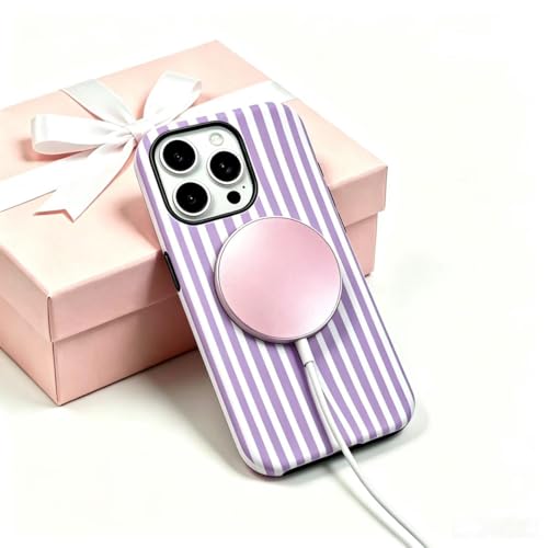 Image of for iPhone 16Pro Case Cute Phone Case,Compatible with MagSafe,Dual Layer Shockproof Protective Phone Cover,Hard Shell + Silicone Cover,Fashion Design for Women Girls,Striped Purple
