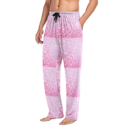 Pink Sparkling Glitter Printing Men's Pajama Pants Soft Lounge Lightweight with Drawstring and Pockets4