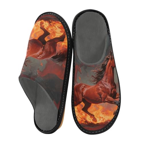 Slippers for Women Fiery Horses Galloping Through Flames Soft Fuzzy Women's Slippers Indoor and Outdoor Shoes
