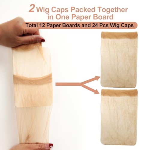 Image of BEEOS Skinlike Real HD Wig Cap for Women, 24 Pieces Ultra-thin Invisible Brown Sheer Caps for Lace Front Wig Stretchy Stocking Wig Caps Wholesale