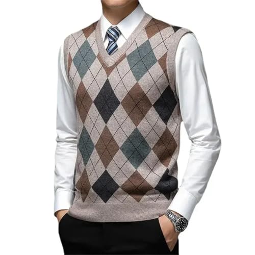 Men's V-Neck Diamond Lattice Wool Vest for Business and Casual Wear Standard Thickness Argyle Pattern3