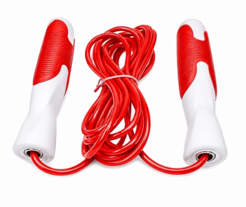 Image of worldwide Skipping Ropes for Men, Women & Kids | Adjustable Jump Ropes with Textured Plastic Grip Tangle-Free Speed Ropes for Fitness, Weight Loss & Home Workout | Exercise Ropes (RED)
