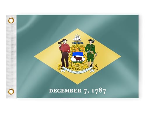 Delaware State Boat Nautical Flag 12x18 Inch Double Sided 3 Ply DE Marine Flag Nylon Small Yacht Sail Pontoon Boat ATV Bike Truck Motorcycle Banner Brass Grommets Patriotic Outside (DE)
