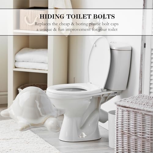 Image of ZUNON Toilet Bolt Caps, Decorative Toilet Bolt Covers, Ceramic Cute Frog Covers Toilet Bolts Bathroom Decor Easy Installation Set of 2 (White Turtle 2pcs)