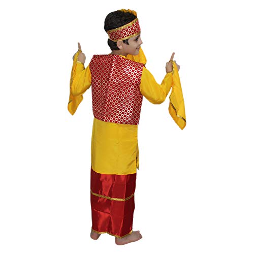 Image of Kaku Fancy Dresses Indian State Punjabi Folk Dance Costume For Kids /Bhangda Gidda Dance Costume For Boys - Yellow & Red, 5-6 Years