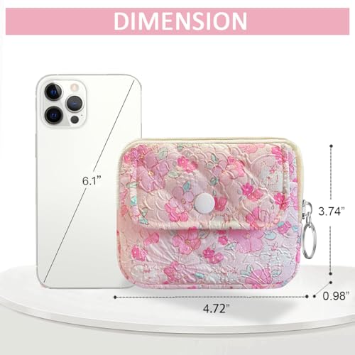 Cotton Quilted Floral Coin Pouch with Cute Prints Zipper for Women Girls (FLOWER WHITE RABBIT)3