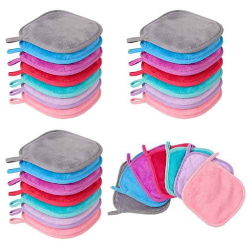 21 Stück Abschminktücher Waschbar, 7 Farben Waschbare Abschminkpads Set, Reinigungspads Gesicht, 16 X 16 CM, Wiederverwendbar, Geeignet für Den Gebrauch Zu Hause und Auf Reisen