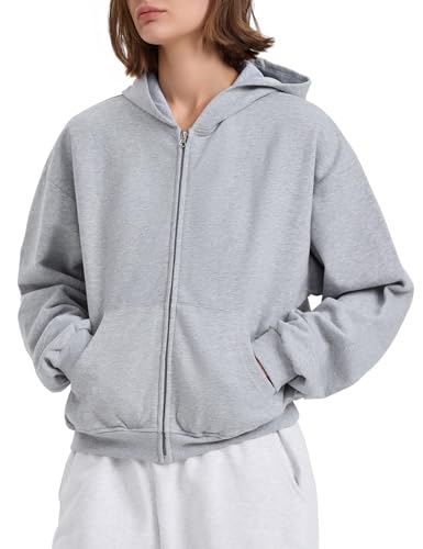 PrettyGuide Women's Zip Up Hoodies Casual Long Sleeve Fleece Cropped Sweatshirts Jackets with Pocket