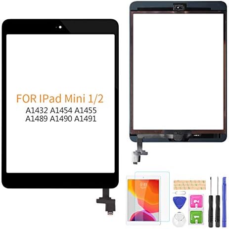 A-MIND Screen Replacement For IPad Mini 1 A1432 A1454 A1455/IPad Mini 2 A1489 A1490 A1491 Touch Digitizer Parts, Include IC Chip,Home Button,Cameral Holder,with Screen Protector+Repair Tools (Black)