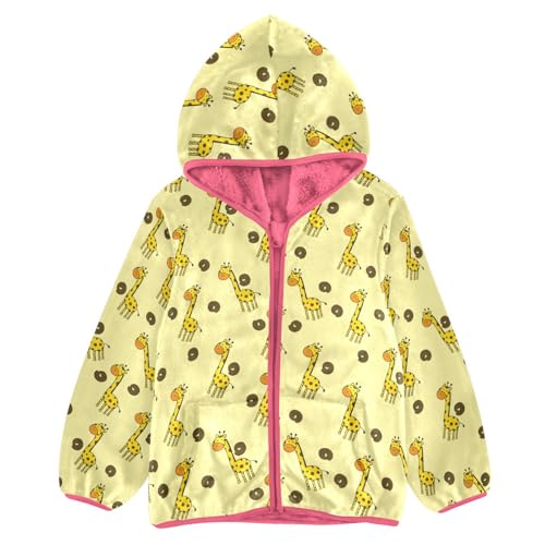 Cartoon Giraffe Toddler Fleece Jacket Baby Girls Hooded Zipper Long Sleeve Thick Warm Outerwear 3-10 Years