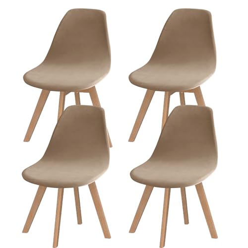 SONNACH Pack of 4 Velvet Mid Century Modern Dining Chair Covers, Armless Chair Cover,Living Room Side Chair Slipcovers (Khaki)