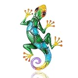 LSLANSOON 16.9 inch Metal Gecko Wall Decor, Wall Mounted Lizard Hanging Decoration for Home Garden Front Door (Green)