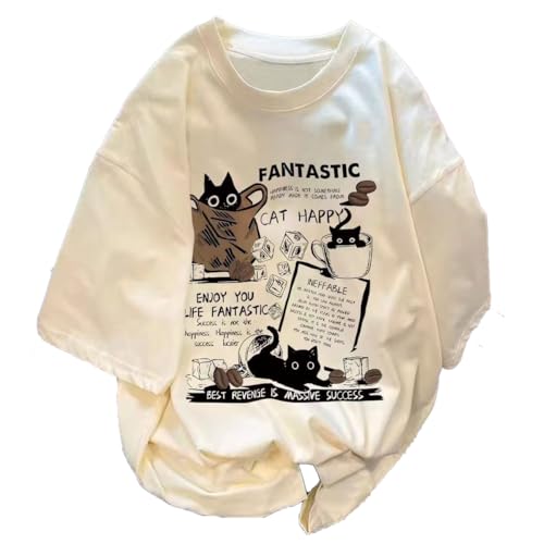 Unisex Y2K Cat Letter Print T-Shirt Harajuku Kawaii Casual Oversize T-Shirts Short Sleeves Cotton Tops