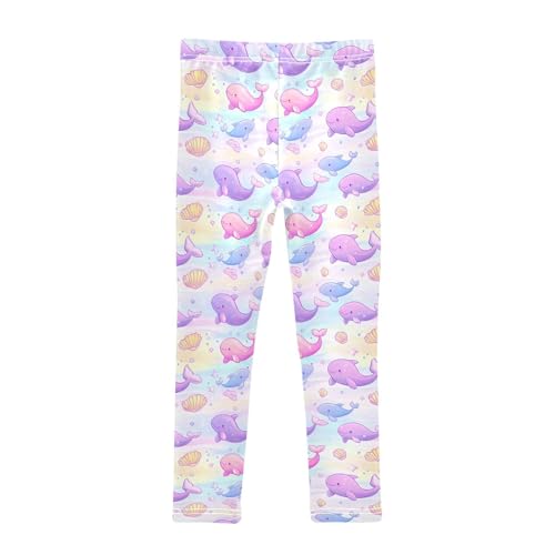 Cute Purple Dolphin Seashell Girls Leggings Soft Stretch Workout Yoga Dance Pants for Kids Casual Tights2
