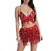 Women's Sequin Tassel Belly Dance Crop Top Sparkly Fringe Bra Performance Costume Clubwear Vest