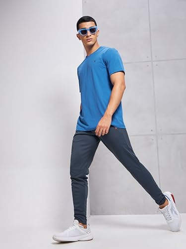 Image of TECHNOSPORT Men's Slim Fit Solid Crew Neck T-Shirt, Cotflex Quick Dry Wrinkle Resistant Polyester Sports Tee for Gym, Running, Training, Sports