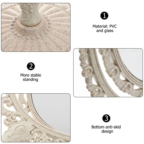 Lalafina Travel Makeup Mirror Tabletop Makeup Mirror Vintage Double- Sided Makeup Mirror With Stand Oval Swivel Desktop Vanity Mirror For Girls Women, Beige Makeup Vanity Mirror #TOP7