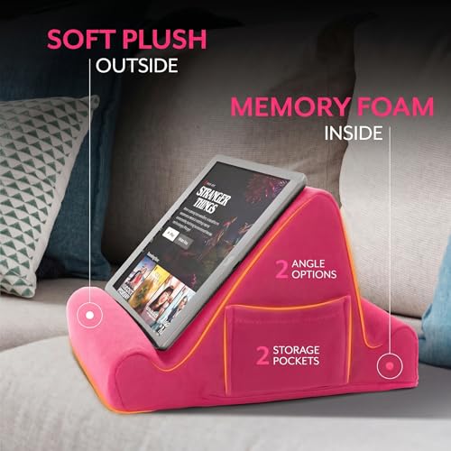 Image of Brookstone Tablet Lap Cushion - Tablet /Phone /Ebook Holder for Bed, Flights, and Travel, Memory Foam Lap Desk for Reading and Hands Free Viewing, Compatible iPad and Kindle Accessories, Pink